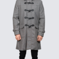 Men’s Grey Wool-Blend Toggle Coat with Hood – Tailored Fit, Classic Winter Warmth - Image 1