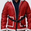 Men’s Santa Claus Cosplay Leather Jacket – Premium Red Shearling Festive Wear - Image 1