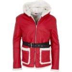 Men’s Santa Claus Cosplay Leather Jacket – Premium Red Shearling Festive Wear - Image 3