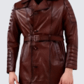 Classic Men’s Vintage Leather Trench Coat – Rugged, Distressed Finish with Adjustable Fit & Timeless Appeal