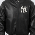 Men’s Yankees Black Leather Bomber Jacket – Genuine leather varsity-style outerwear with Yankees-inspired detailing.