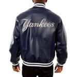 Men’s Yankees Blue Leather Varsity Bomber Jacket – Premium Genuine Leather Baseball Style - Image 2
