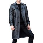Men's Full-Length Black Leather Trench Coat – Classic Notched Collar Overcoat - Image 4