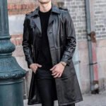 Men's Full-Length Black Leather Trench Coat – Classic Notched Collar Overcoat - Image 3