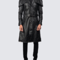 Men’s Vintage Black Leather Trench Coat | Long Button-Up Genuine Leather Duster - Image 1