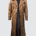 Men’s Distressed Tan Leather Trench Coat | Vintage Longline Genuine Leather Duster - Image 1