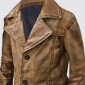 Men’s Distressed Tan Leather Trench Coat | Vintage Longline Genuine Leather Duster - Image 3