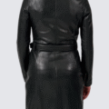 Women's Long Leather Motorcycle Trench Coat – Belted Biker Style with Zipper Accents - Image 2