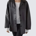 Women’s Oversized Black Lambskin Leather Shirt Jacket – Fall Button-Down Coat - Image 1