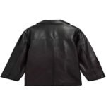 Women’s Oversized Black Lambskin Leather Shirt Jacket – Fall Button-Down Coat - Image 2