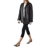 Women’s Oversized Black Lambskin Leather Shirt Jacket – Fall Button-Down Coat - Image 3
