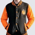 Halloween Black & Orange Varsity Jacket – Bold, Festive, and Retro-Cool for Fall Nights.